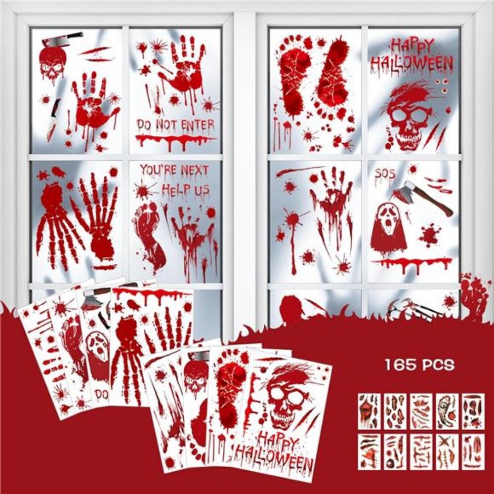 Halloween Decorations 165 PCS, 8 Sheets Bloody Handprint Footprint Halloween